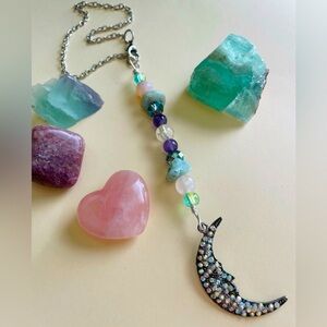 Brand New Handmade Handcrafted Car Rearview Mirror Charm Rhinestone Moon